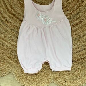 Pink Floral Embroidered appliqué Knit Sleeveless Cotton Baby Romper